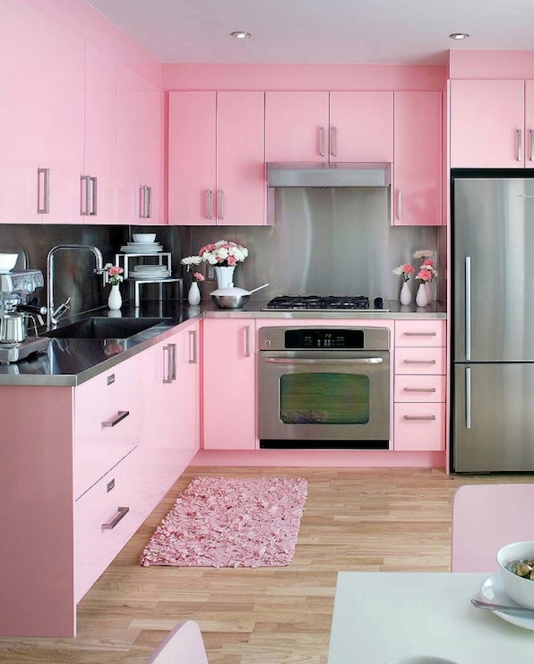 Pink Kitchen Cabinet Colors With Dark Kitchen Countertops