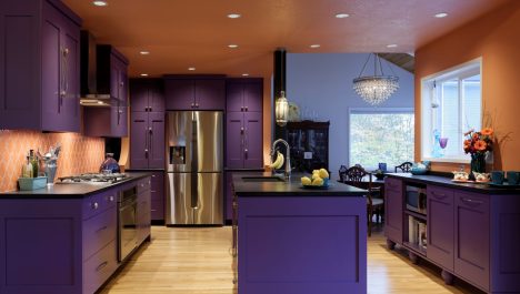 Purple Kitchen Cabinet Colors With Dark Kitchen Countertops