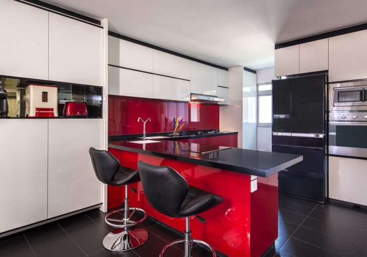 Red Kitchen Cabinet Colors With Dark Kitchen Countertops 728x510 