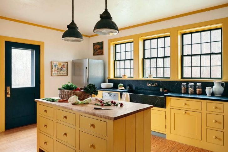Yellow Kitchen Cabinet Colors With Dark Kitchen Countertops