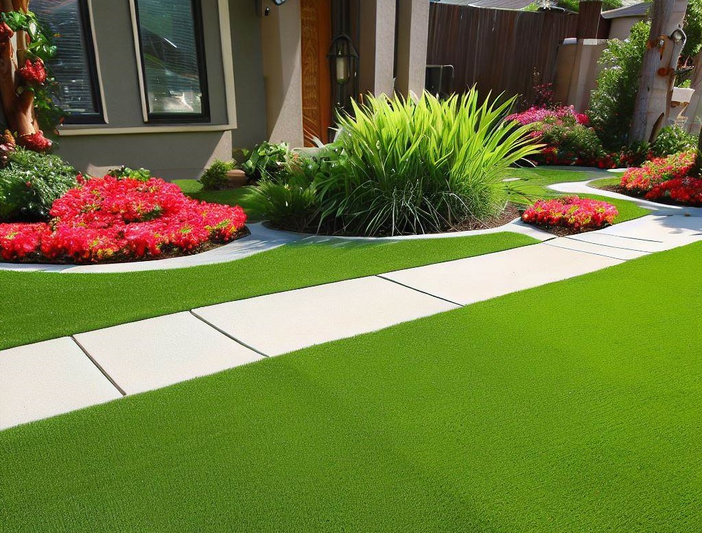 Low-Maintenance Front Yard Landscaping with Synthetic Grass | Iconic Linen