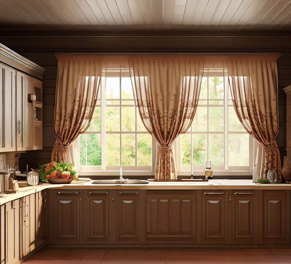 Style Farmhouse Kitchen Curtains With Wood Flooring 