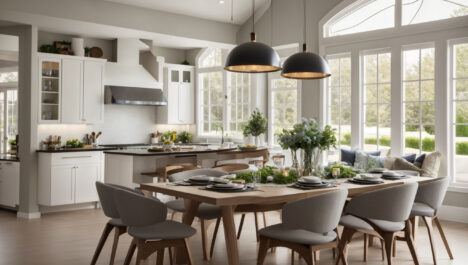 Large Square Dining Room Sets For 8 Chairs With Contemporary White Kitchen Color