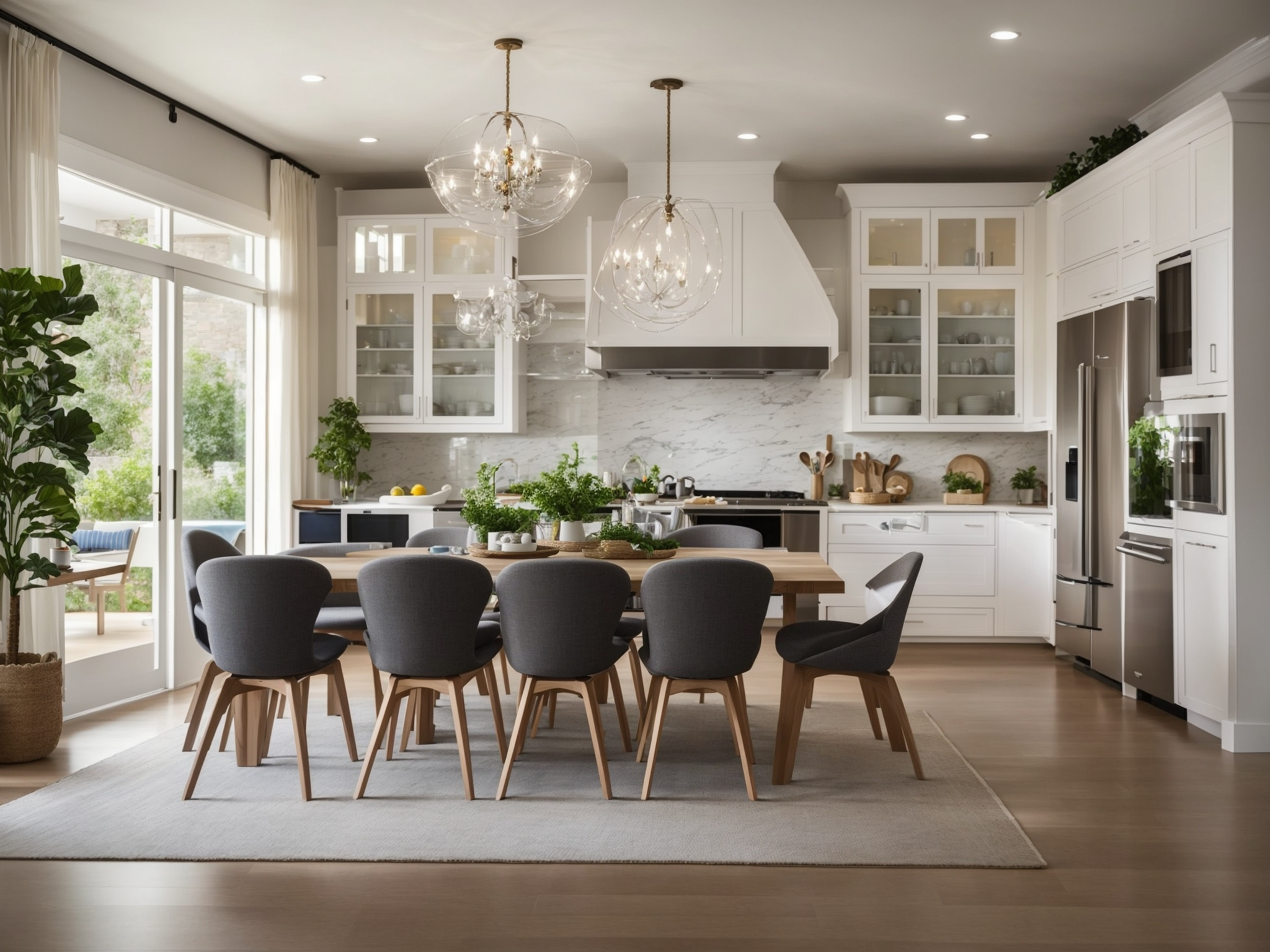 Open Concept Kitchen And Living Room With Large Expandable Dining Table For Accommodating Dinner Parties
