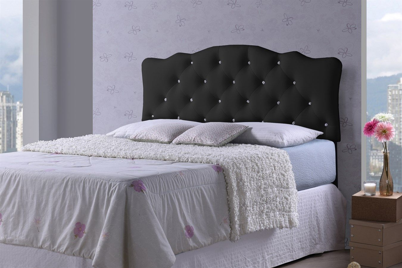 Diamond Tufted Headboard With Crystal Buttons 