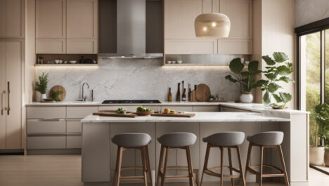 L Shaped Kitchen With Peninsula And Bar Stools