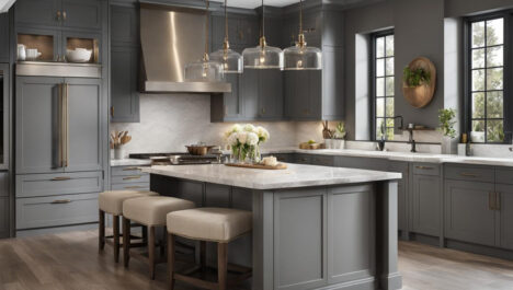 Light Wood Floor Kitchen With Gray Cabinets Ideas