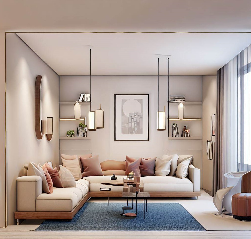 Modern Small Living Room Layout With Floating Sofas And Slim Console Tables