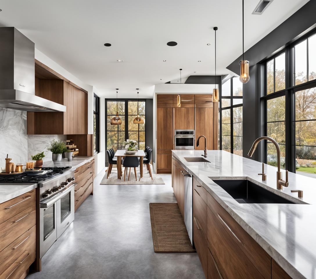 Dark Gray Concrete Floor Kitchen