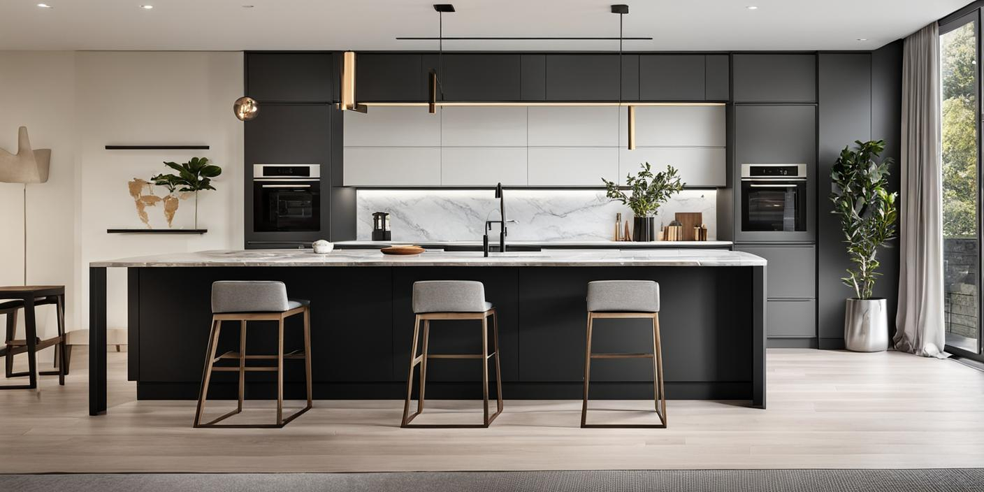 Grey Kitchen Vinyl Tile Floor With Dark Cabinet