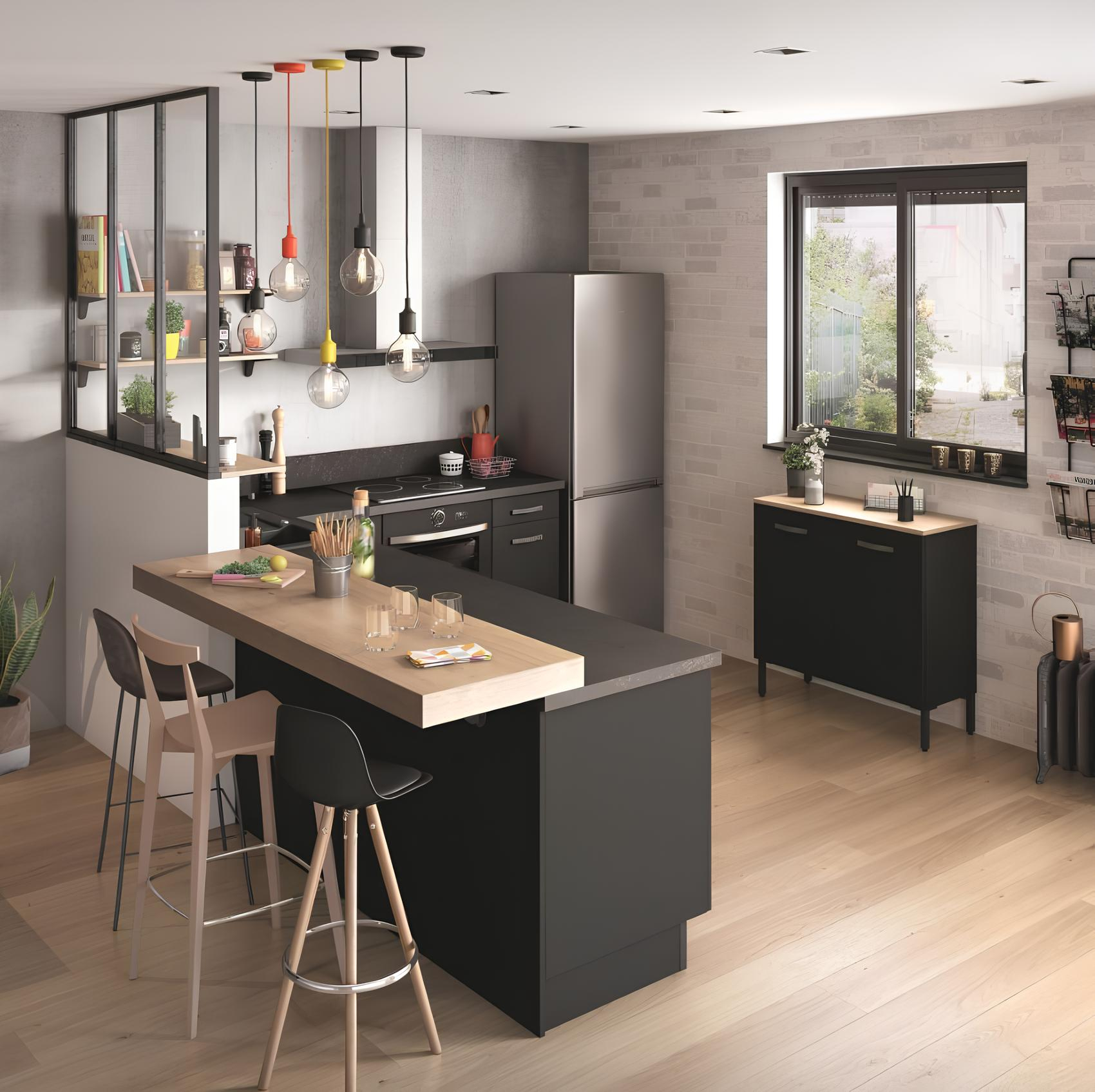 L Shaped Kitchen Island Breakfast Bar For Small Space
