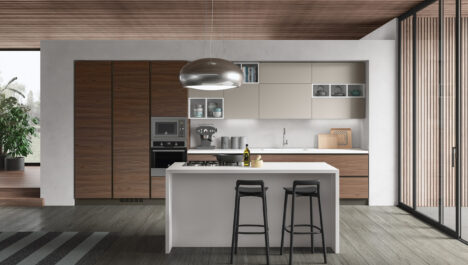 Modern Walnut Kitchen Cabinets With White Countertops
