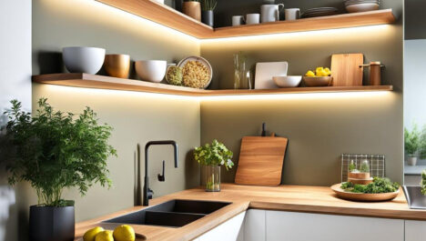 Modern Floating Corner Shelves Made From Wood